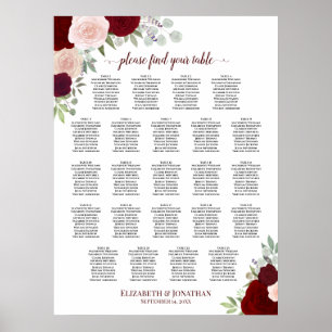 23 Tafel Rode & Roze Bloemige Trouw Zittijd Chart Poster