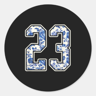 #23 Witte bloem nummer 23 Sport Fan Jersey stijl Ronde Sticker