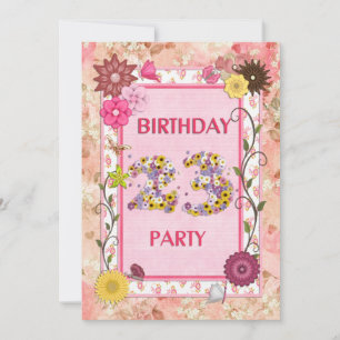 23e anniversaire invitation fête avec cadre fleuri