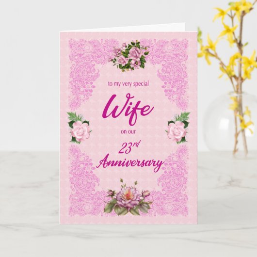 23e anniversaire pour une femme avec carte rose Ro (Fleur jaune)