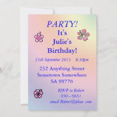 23e uitnodiging van de Birthday party met roze blo (Achterkant)