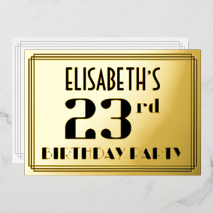23e verjaardag: Art Deco Kijk "23" en naam Folie Uitnodiging