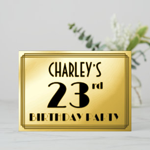 23e verjaardag — Art Deco look "23" + Naam Folie Uitnodiging