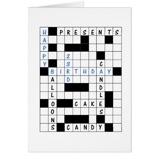 23e verjaardag, Crossword Puzzle Birthday Card (Voorkant)