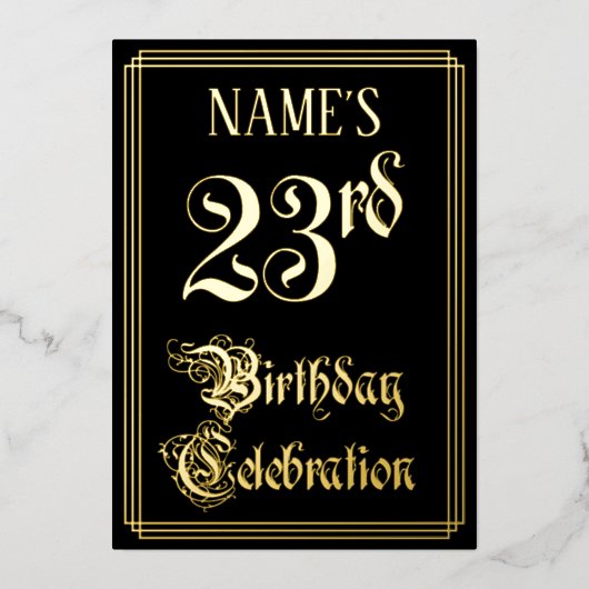 23e verjaardag — Fancy script en aangepaste naam Folie Uitnodiging (Voorkant)
