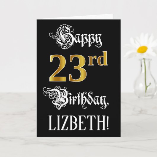 23e verjaardag — Fancy script; Faux Gold Kijk; naa Kaart (Kleine Plant)