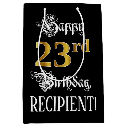 23e verjaardag ~ Fancy script; Faux Gold look; naa Medium Cadeauzakje (Voorkant)