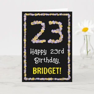 23e verjaardag: Floral Flowers Number, Custom Name Kaart