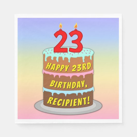 23e verjaardag: Fun Cake and Candles + Custom Name Servet (Voorkant)