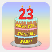 23e verjaardag: Fun Cake and Candles + Custom Name Vierkante Sticker (Voorkant)