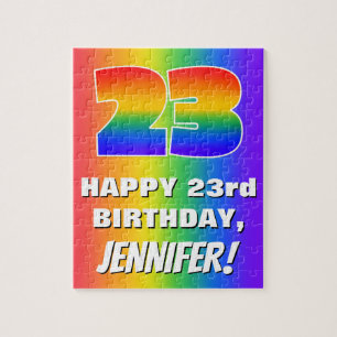 23e verjaardag: kleurrijk, vun regenboogpatroon # legpuzzel