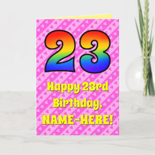 23e verjaardag: roze strips & harten, regenboognr. kaart