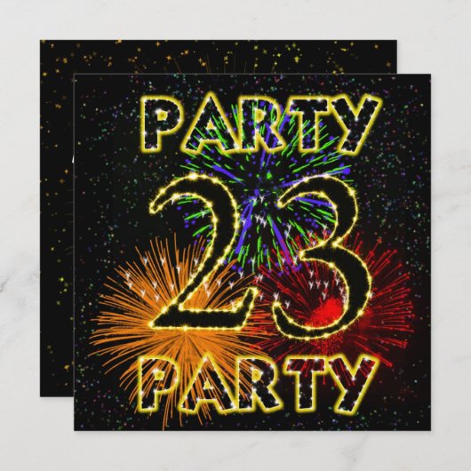 23e verjaardag uitnodiging met vuurwerk (Voorkant / Achterkant)
