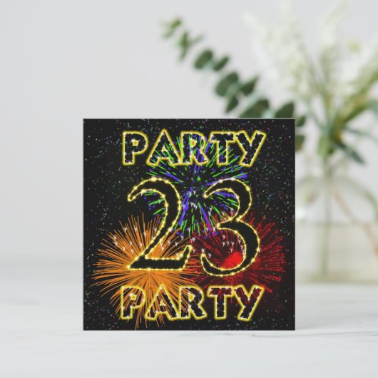 23e verjaardag uitnodiging met vuurwerk (Staand voorkant)