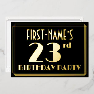 23e verjaardagsfeest: Art Deco-look “23”, met naam Folie Uitnodiging