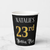 23rd Birthday Party — Fancy Script, Faux Gold Look Papieren Bekers (Achterkant)