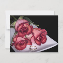 2466-Rode Rozen met Ring op Platter Kaart