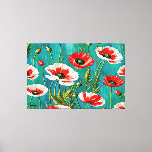 24_006, Rood & Wit, Klaprozen Bloemen, Grote Galer Canvas Afdruk