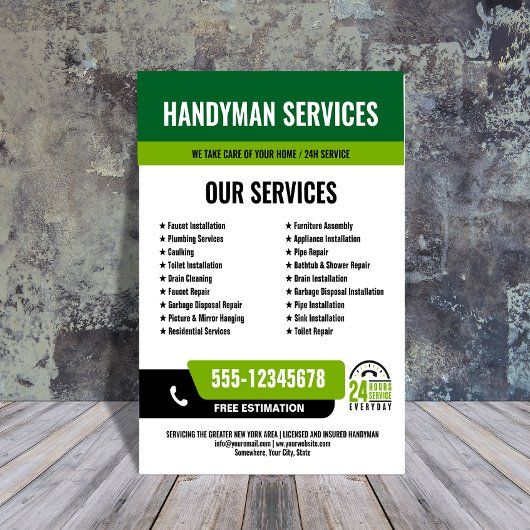 24/7 Handyman & Loodgieter Services ZWART GROEN Flyer
