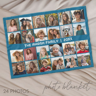 24 foto collage met familienaam datum - fleece deken