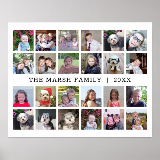 24 Fotocollage met Familienaam Datum - Wit Poster (Voorkant)