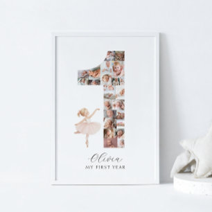 24 foto's 1e verjaardag Ballerina Fotocollage Poster