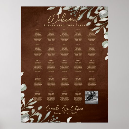 24 Grafiek voor tabelzitplaatsen met namen, PHOTO Poster (Voorkant)