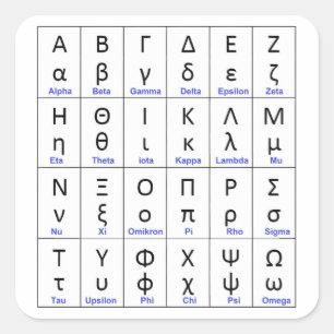 24 Griekse Letters Grieks Alfabet Vierkante Sticker