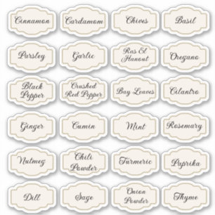 24 herbes de cuisine et épices collants étiquettes