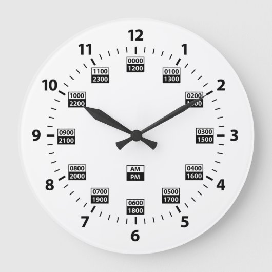 24 Hour Military Style Time Clock Grote Klok (Voorkant)