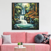 24 inch vierkante Abstracte waterval en bomen Canvas Afdruk (Insitu (Woonkamer))