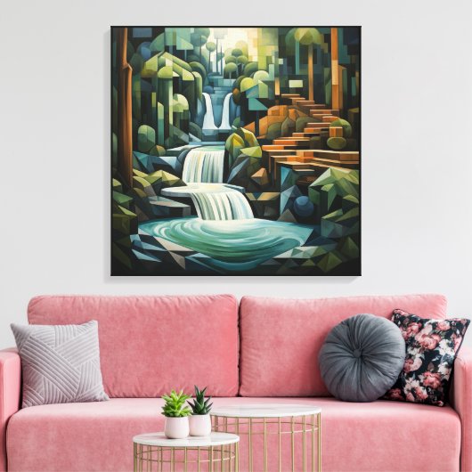 24 inch vierkante Abstracte waterval en bomen Canvas Afdruk (Insitu (Woonkamer))