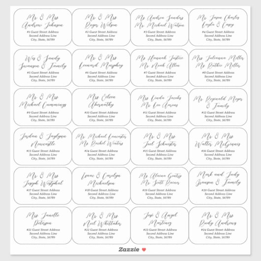 24 individuele zwarte bruiloft gast Adresetiketten Sticker (Vel)