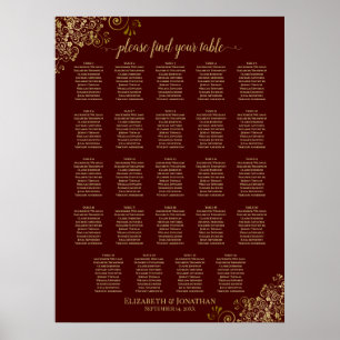 24 Tabel Gold- en Auburn bruin bruiloft Poster