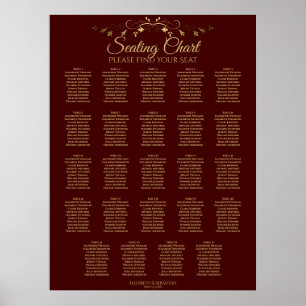 24 Tabel Gold- en Auburn bruin bruiloft Poster