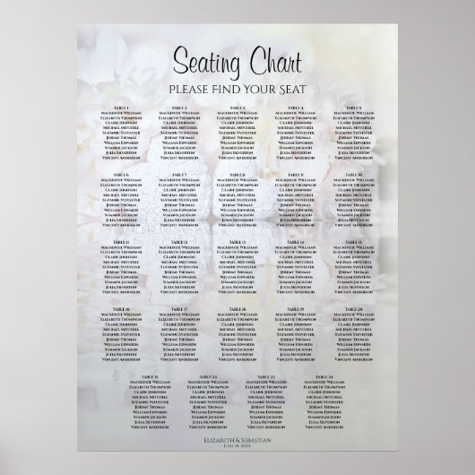 24 Tabel White Reflections Wedding Seating Chart Poster (Voorkant)