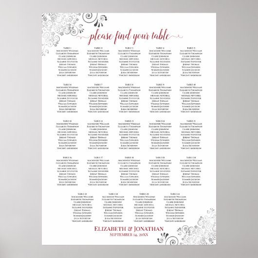 24 Tableau Blanc et rouge Chic Mariage Tableau de (Devant)