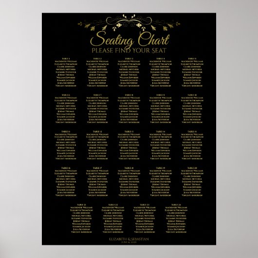 24 Tableau Chic Gold & Black Mariage Tableau de si (Devant)