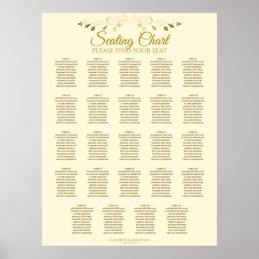 24 Tableau Chic Gold & Cream Mariage Tableau de si (Devant)