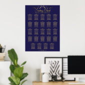 24 Tableau Chic Gold & Navy Mariage Seating Chart (Bureau à domicile)