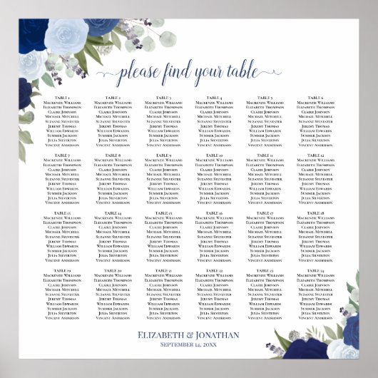 24 Tableau Élégant Bleu Rose Mariage Siège (Devant)