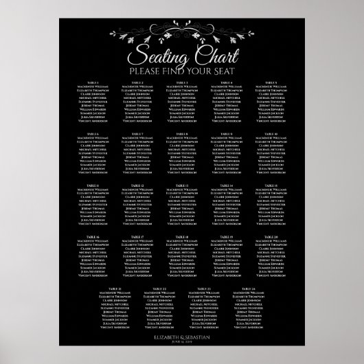 24 Tableau Élégant Mariage noir Tableau de siège (Devant)