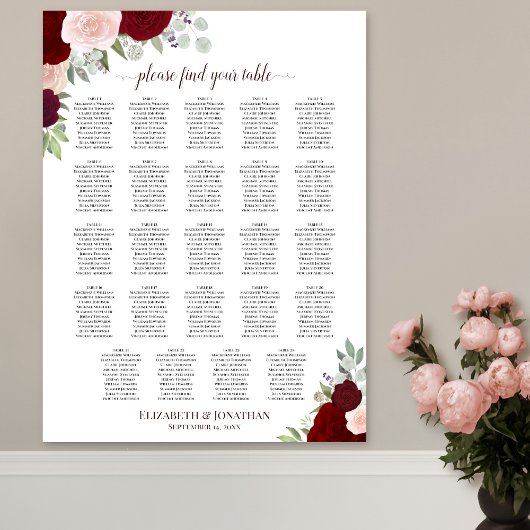 24 Tableau Mariage floral rouge et rose