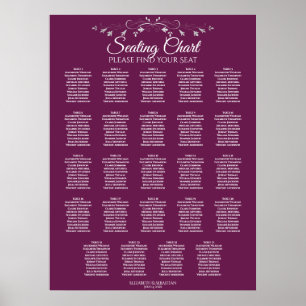 24 Tafel Elegant Cassis Wedding Seating Chart Poster