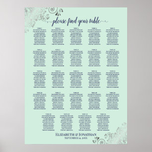 24 Tafel MInt Groene & Navy Wedding Seating Chart Poster