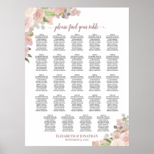 24 Tafel Roze Floral Wedding Seating Chart Poster