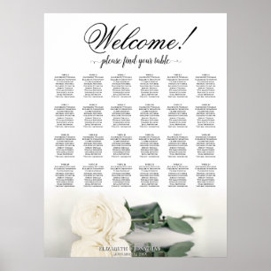 24 Tafel Witte Roos Elegante Trouwzaalstoelenkaart Poster