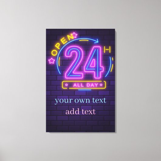 24 uur Open Neon Teken Templet Canvas Afdruk (Voorkant)