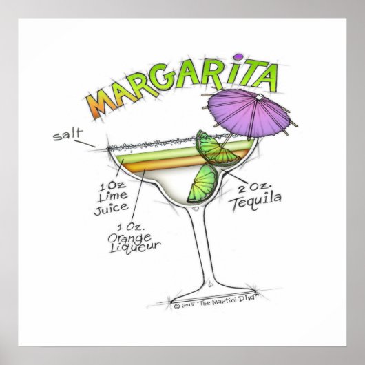 24" X 24" POSTER - MARGARITA RECEPE COCKTAIL ART (Devant)