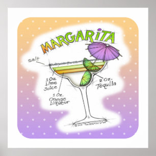 24" X 24" POSTER - MARGARITA RECEPT COCKTAIL KUNST